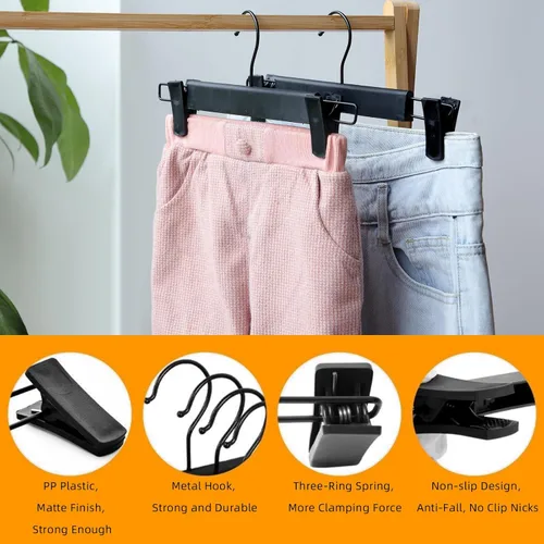 Vista 3 de NORTHERN BROTHERS Perchas para pantalones, paquete de 10 – Percha de plástico negro con clips – Ajustable, antideslizante, ahorro de espacio