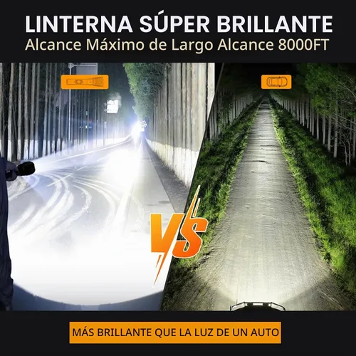Vista 2 de Linternas recargables 6000.000 de alto lúmenes, linterna LED súper brillante con mango largo, batería de gran capacidad, ampliable y 6 modos