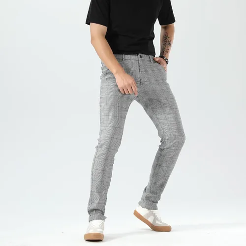 Vista 9 de Plaid&Plain Pantalones a cuadros para hombre, pantalones de vestir ajustados para hombre, pantalones chinos ajustados para hombre