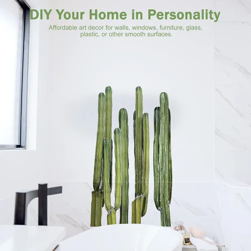 Vista 7 de Calcomanías de pared de cactus para despegar y pegar, calcomanías de pared de cactus de 11 x 35 pulgadas para dormitorio, calcomanías de pared
