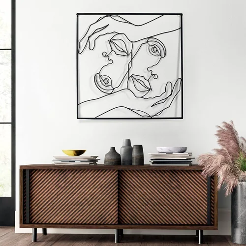 Vista 3 de Asense Arte de pared de metal para decoración de manos y líneas faciales, esculturas abstractas y modernas para colgar en la pared del hogar