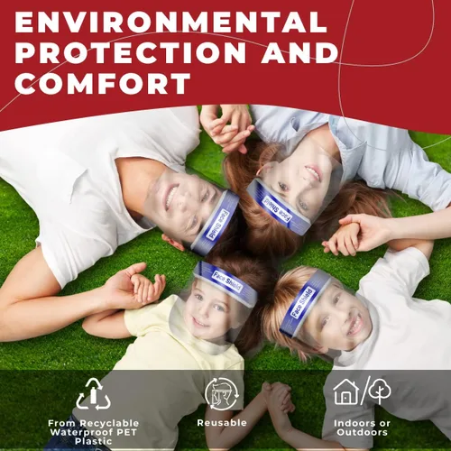 Vista 6 de Medical Nation Protector Facial 10 Unidades Protectores Faciales de Plástico Transparente para Mujeres, Hombres y Niños, Antiempañamiento