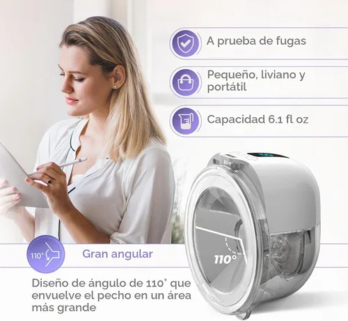 Vista 5 de Extractor de leche portátil actualizado 2025 manos libres, discreto, silencioso, 3 modos y 9 niveles, extractor de leche inalámbrico manos libres