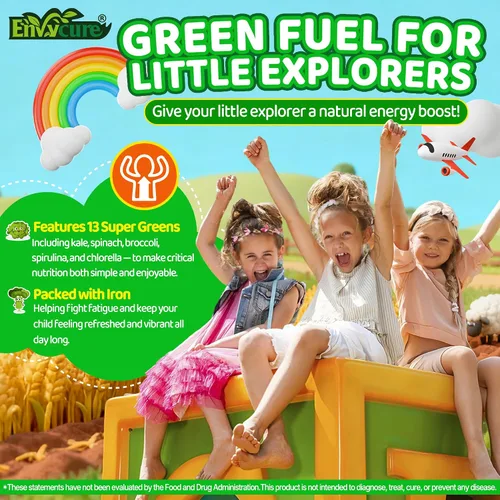 Vista 4 de Multivitaminas para niños + gomitas Super Greens para mayores de 4 años, con espirulina, clorella, espinacas, brócoli, calcio, omega-3 (DHA/EPA)