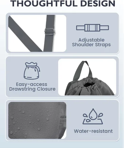 Vista 5 de Mochila deportiva con cordón, bolsa de gimnasio con compartimento para zapatos y bolsillo húmedo, bolsa de natación para mujeres y hombres, mochila