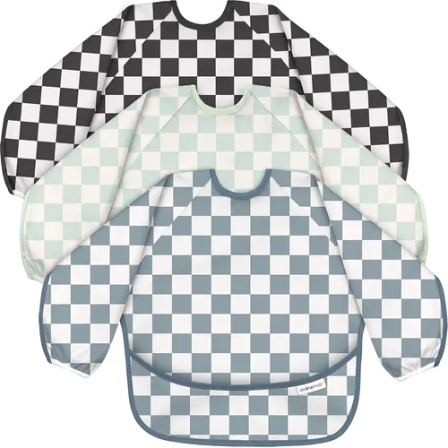 Vista 10 de 3 Pack Long Sleeve baby Bibs for Eating, Waterproof Smock Bib Digger Dinosaur