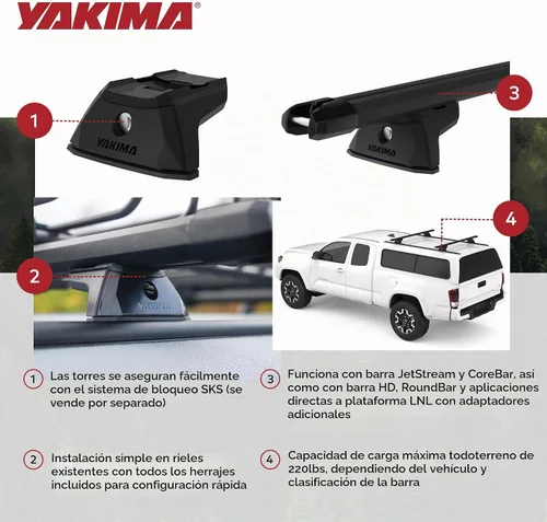 Vista 5 de Yakima TrackTower Cargo Roof Rack Tower, 4 paquetes