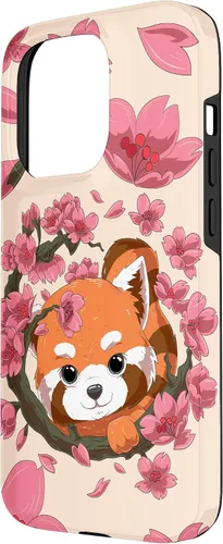 Vista 2 de Funda para iPhone 15 Pro Cute Red Panda y Sakura Cherry Blossom