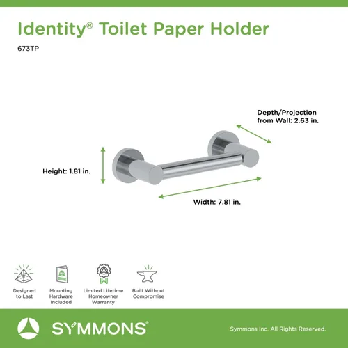 Vista 2 de Symmons 673TP Identity - Portarrollos de papel higiénico de pared en cromo pulido Latón, construcción de acero inoxidable