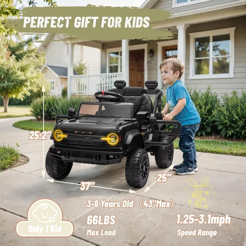 Vista 3 de YOFE Juguete de batería de 12V para niños, Ford Bronco Raptor Coche eléctrico para niños con control remoto para padres, camioneta con batería