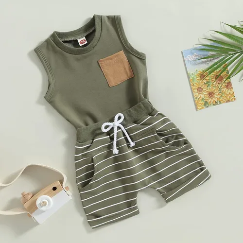 Vista 5 de Engofs 2 piezas de ropa de verano para bebé, sin mangas, camiseta sin mangas y pantalones cortos