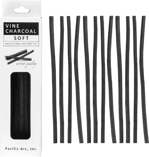 Vista 13 de Pacific Arc Artist Vine Charcoal, mediano, negro, 12 piezas, palitos de carbón de vid de artista, carbón de dibujo mediano y suave