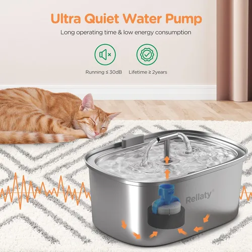 Vista 4 de Fuente de agua para gatos de acero inoxidable: fuente para mascotas de 3.2L/108 onzas, dispensador de agua para perros, suministros de alimentación