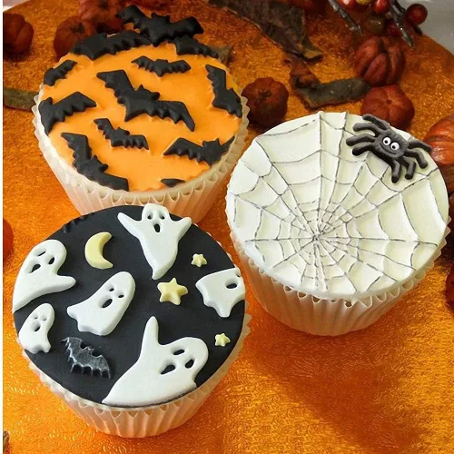 Vista 7 de Juego de 6 moldes de fondant para pastel de Halloween, herramientas de decoración de cupcakes de fiesta de Halloween, molde de silicona