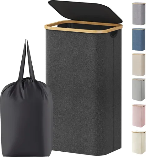Vista 32 de Lifewit Cesta de lavandería de 80 litros con tapa, cestas de ropa para lavandería con asas de bambú y una bolsa de lavandería extraíble, cesta