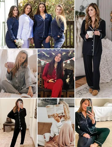Vista 4 de Leikar Button Up Pajamas For Women Long Sleeve Viscose Soft Pjs Lounge bean paste