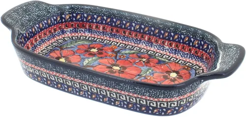 Vista 3 de Blue Rose Polish Pottery - Plato rectangular de prado campestre blanquecino, 10 x 5.25 pulgadas, hermoso plato para pan, ensalada o pasta
