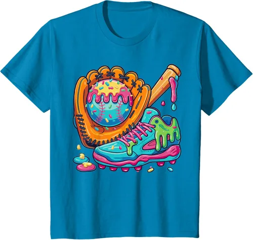 Vista 6 de Ice Cream Drip Baseball Stuff Baseball Drip For Boys Youth T-Shirt, Negro -, Pequeña