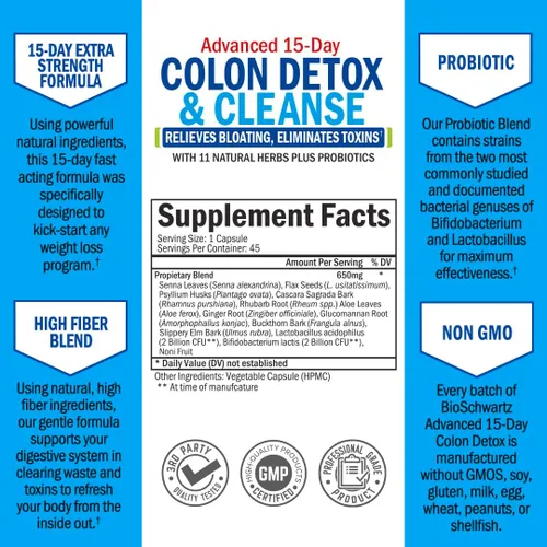 Vista 4 de Suplemento diario de frutas y verduras para mujeres y hombres (suministro de 1 mes) más limpieza de 15 días para la salud del colon y el intestino