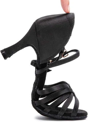Vista 4 de RoseMoli Zapatos de baile latino para mujer, de satén, profesional, para sala de baile, salsa, práctica, rendimiento