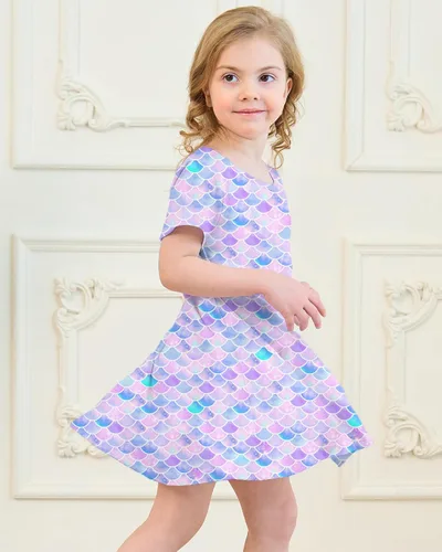 Vista 4 de Vestidos para niñas con estampado lindo, de manga corta, vestidos casuales de verano para niñas de 4 a 10 años