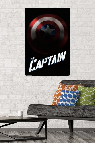 Vista 2 de Trends International Marvel Comics 24 x 36 - Póster de pared con escudo de Capitán América, 24 x 36 pulgadas, versión premium sin marco
