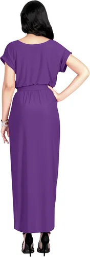 Vista 5 de KOH KOH Maxivestido asimétrico de manga corta para mujer, cuello redondo, con drapeado liso