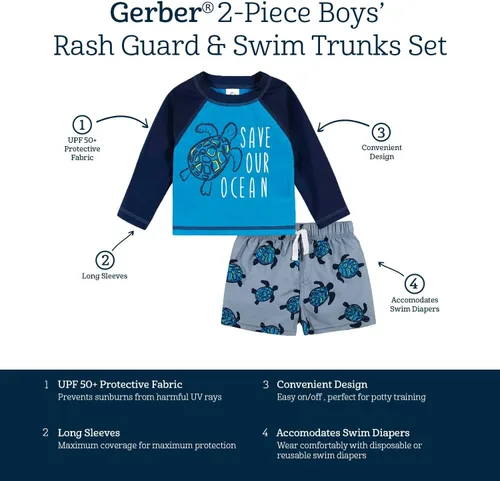 Vista 5 de Gerber Conjunto de traje de baño de manga larga para bebé niño