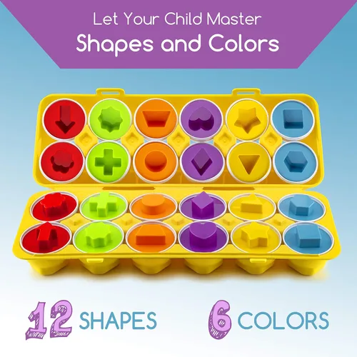 Vista 2 de Play Brainy Huevos a juego de forma y color - Juguete de huevo de Pascua - Juguete educativo Montessori STEM para niños pequeños y preescolares