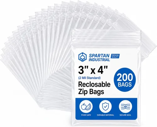 Vista 8 de Spartan Industrial - Paquete de 200 bolsas de plástico con zíper, reutilizables, tamaño chico, de 2 Mil de grosor