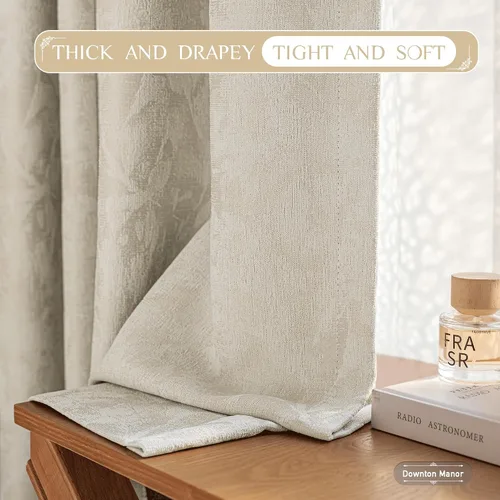 Vista 5 de Beauoop - Cortinas opacas beige con diseño floral jacquard, 2 paneles, para dormitorio/sala, de felpilla, gris pardo, aislantes y a prueba de ruido