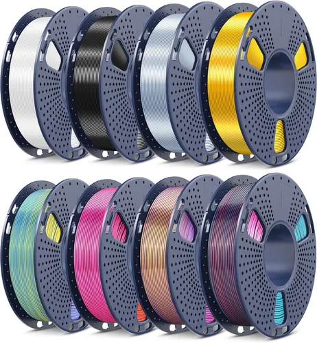 Vista 12 de SUNLU - Paquete de filamento PLA de 8.82 oz, 0.07 in, filamento multicolor Pla carrete - negro+claro+claro (rojo+verde+azul+amarillo+púrpura+naranja)
