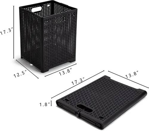 Vista 4 de Eslite Cestas de plástico plegables para la ropa sucia de 42 litros, cesta plegable para la ropa, paquete de 2 unidades (negro)