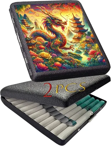 Vista 8 de 2pcs Cigarette case, Capacity Can Hold 20 Sticks,Metal Cigarette Box Portable Holder Crush-Proof Wallets, Card Cases & Money