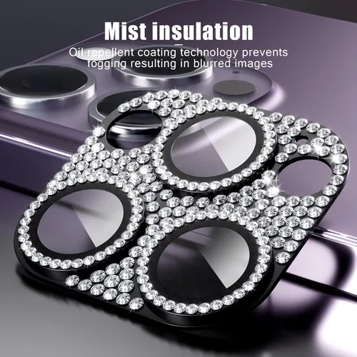 Vista 6 de AKABEILA Compatible con cámara iPhone 11 Pro Max/11 Pro, protector de lente con diamantes de imitación, protección de vidrio templado 9H, Negro