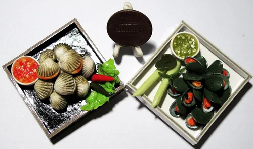 Vista 3 de Kits de casa de muñecas Alimentos en miniatura (mariscos en Bento 2 piezas) Hecho de arcilla artificial realista muy lindo.