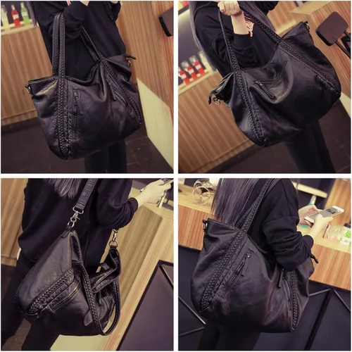 Vista 5 de Gran negro Slouchy bolso de hombro de las mujeres bolsos de hombro trenzado Hobo bolso de mano Crossbody