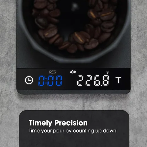 Vista 5 de Báscula de café de metal con temporizador, báscula de espresso con cronometraje automático, 3 modos para máquina de espresso y vertido, báscula