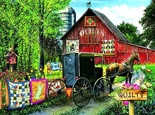 Vista 3 de SUNSOUT INC - Amish Quilt Sale - Rompecabezas de 1000 piezas por artista: Tom Wood - Tamaño acabado 20" x 27" - MPN # 28822