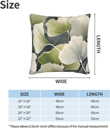 Vista 7 de Fundas de almohada de hojas de ginkgo verdes, decoración para sala de estar, funda de almohada para decoración de sofá, 16 x 16 pulgadas, 2