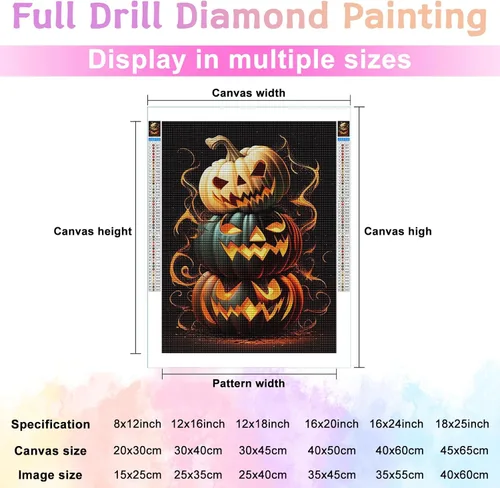 Vista 3 de Champi Kits de pintura de diamantes de Halloween para adultos, extrañas luces de calabaza, kits de arte de diamantes para adultos, kits de arte