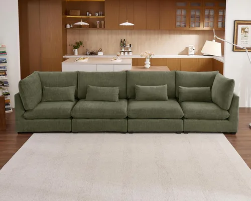 Vista 71 de Sofá Modular de Tamaño Grande, Sofá Seccional de Chenilla Cloud Extra Profundo con Chaise Otomana, Sofá Cama de Chenilla Esponjosa de 5 Asientos