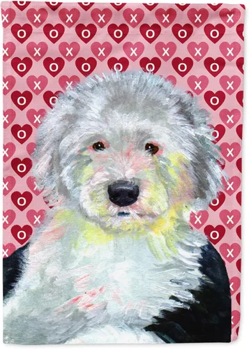 Vista 221 de Caroline's Treasures SS4484GF Bandera de jardín con diseño de bulldog inglés y corazones para el Día de San Valentín, bandera decorativa para patio