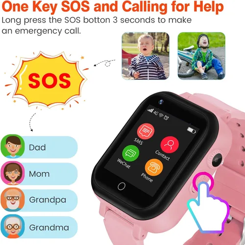 Vista 6 de OKYUK Reloj inteligente con GPS 4G para niñas y niños, IP67, impermeable, deportivo, reloj inteligente para niños, con cámara, WiFi, videollamada