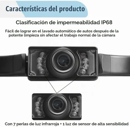 Vista 4 de Cámara de respaldo para matrícula de automóvil, cámara de visión trasera gran angular de 170 grados, 8 luces LED infrarrojas, cámara de visión