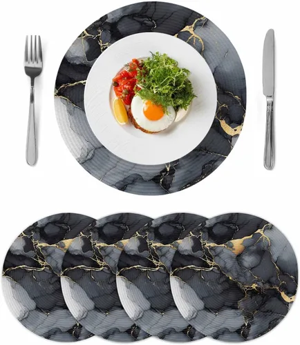 Vista 9 de Round Placemats Set of 6 Marble Texture Art Round Braided Placemats Non-Slip Place Mats for Dining Table, Heat-Protective Decorative Table Mats