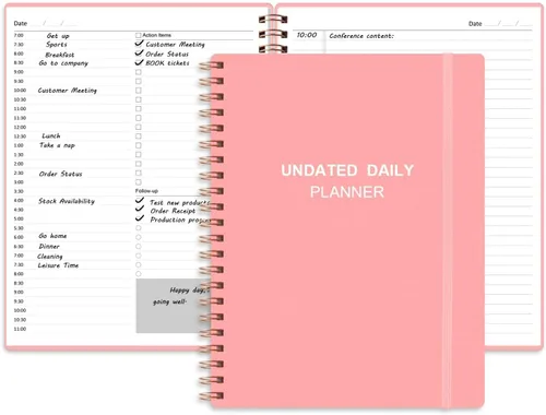 Vista 9 de Agenda diaria sin fecha: agenda sin fecha con horarios, artículos de acción y seguimiento, cuaderno organizador diario A4 para aumentar
