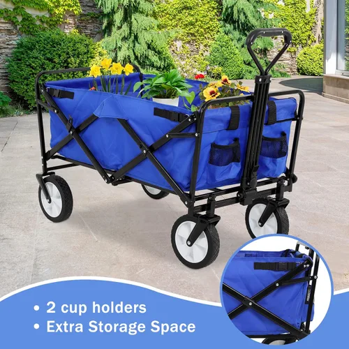 Vista 2 de Carro plegable de gran capacidad para exteriores, carrito de comestibles plegable resistente con ruedas universales y mango ajustable, carrito