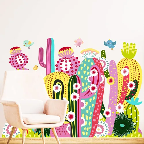 Vista 9 de Calcomanías de pared de cactus para despegar y pegar, calcomanías de pared de cactus de 11 x 35 pulgadas para dormitorio, calcomanías de pared