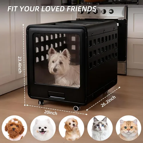Vista 4 de Caja de acrílico transparente para perro, cama duradera para perro con panel móvil y diseño modular, segura, a la moda y conveniente